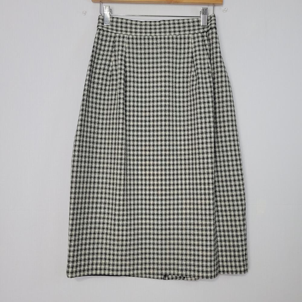 Vtg Plaid High Waist Skirt size 10 Black White 80s 90s Retro Preppy Academia USA